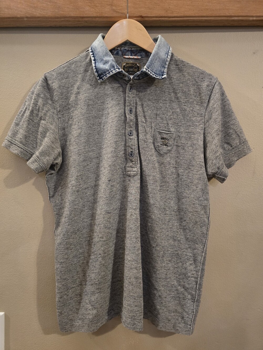 Diesel Co Men's L Gray Polo Denim Collar Work Wear Y2K